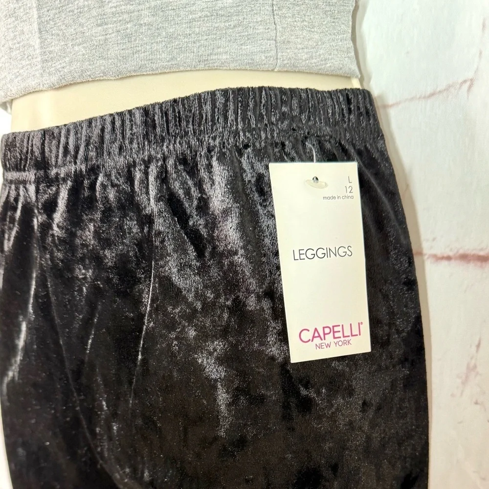 CAPELLI Black Crushed Velvet Leggings Elastic Waist Girls Size L NEW WITH TAG - Picture 10 of 13